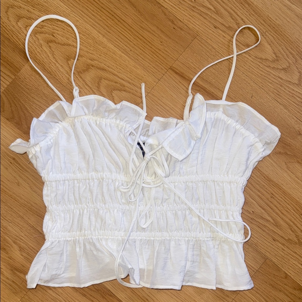 Dynamite White Smocked Crop Top Ruffled XS